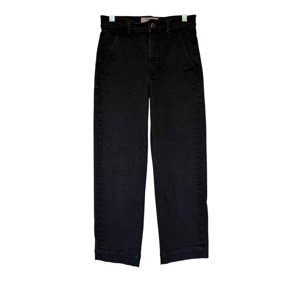 Everlane Cropped Straight Leg Pants Black High Rise Stretch Twill Size 00 Short